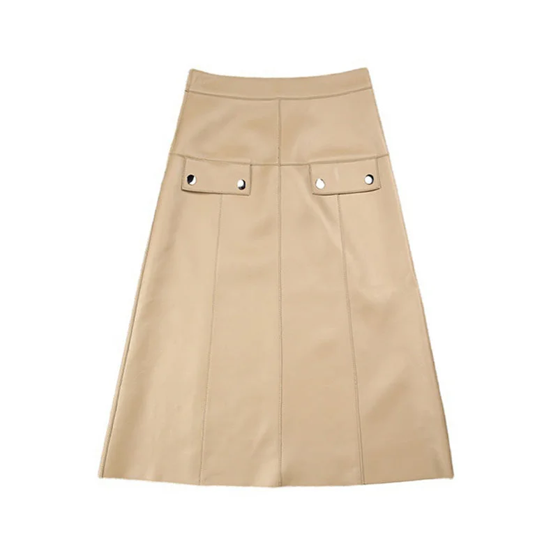 New Fashion High Waist Knee Length Skirt Women Elegant Genuine Sheep Leather Skirt ribbed skirt waist New Fashion High Waist Knee Length Skirt Women Elegant Genuine Sheep Leather Skirt ribbed skirt waist