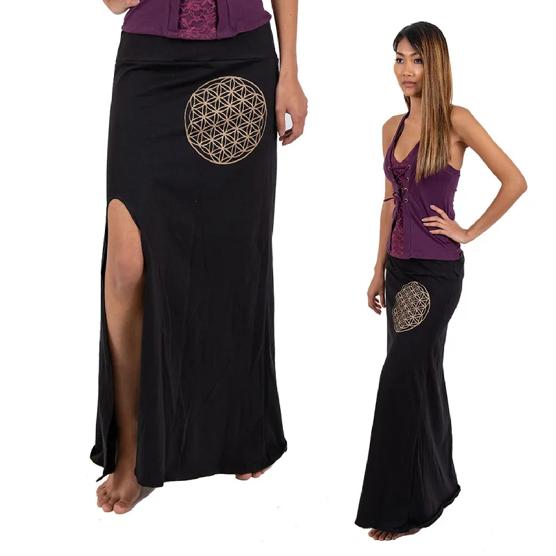 Flower of Life Maxi Slit Skirt chiffon skirt delicate