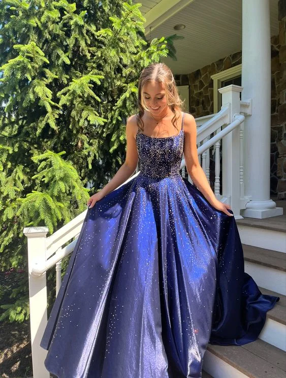 Sparkly Royal Blue A-Line Spaghetti Straps Long Prom Dress Evening Party Dress,DP436 Tunics Vintage classic Sparkly Royal Blue A-Line Spaghetti Straps Long Prom Dress Evening Party Dress,DP436 Tunics Vintage classic