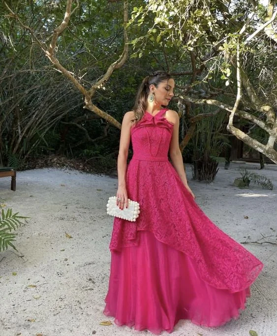 Hot Pink Sleeveless A-Line Tulle Lace Long Prom Dress Party Dress,DP530 Tunics Satin smooth Hot Pink Sleeveless A-Line Tulle Lace Long Prom Dress Party Dress,DP530 Tunics Satin smooth