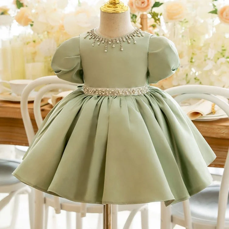 Little Girls Dress Toddler Green Pearl Communion Formal Princess Birthday Party Dress Shift Classic Vintage Little Girls Dress Toddler Green Pearl Communion Formal Princess Birthday Party Dress Shift Classic Vintage