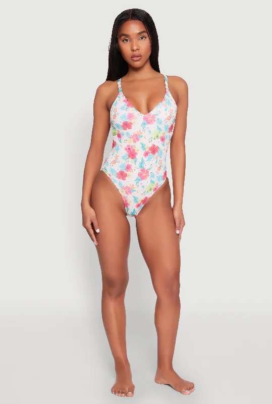 Floral Print One Piece Swimsuit Sporty Swimsuit Style
