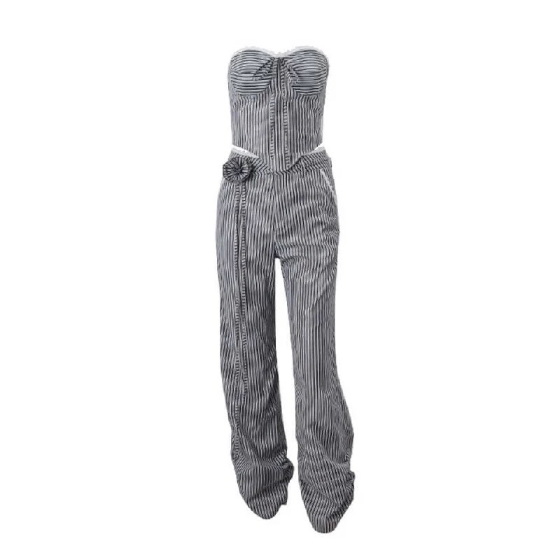 Irregular Striped Heart Wrap Top Loose Pants Striped Set Stylish Harem Pants