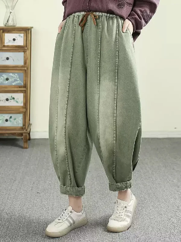 Women Spring Retro Washed Denim Harem Pants Fashionable Tapered Leg Pants