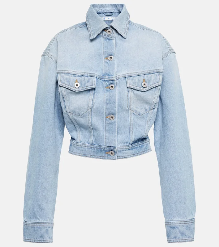 Off-White Toybox cropped denim jacket Collared Jacket Crew Neck Jacket Turtle Neck Jacket