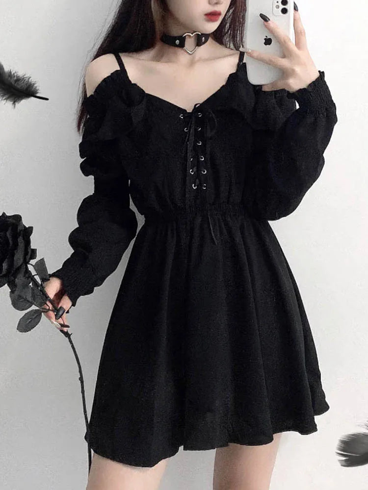 Advbridge Large Size Gothic Women Black Mini Dress Sexy Off Shoulder High Waist Tunic Ladies Party Dress Long Sleeve V Neck Vestidos Glittery Long Formal Advbridge Large Size Gothic Women Black Mini Dress Sexy Off Shoulder High Waist Tunic Ladies Party Dress Long Sleeve V Neck Vestidos Glittery Long Formal