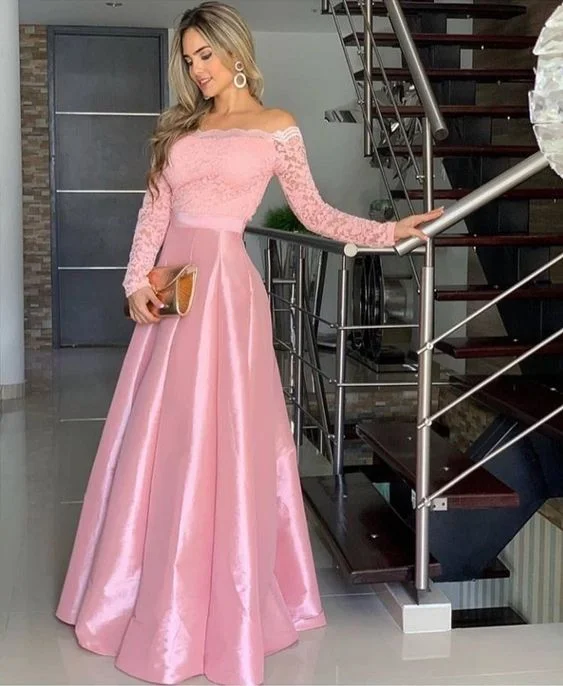 Elegant Pink Satin Off Shoulder A-Line Long Prom Dress Formal Party Dress,DP567 Tunics Sale discount Elegant Pink Satin Off Shoulder A-Line Long Prom Dress Formal Party Dress,DP567 Tunics Sale discount