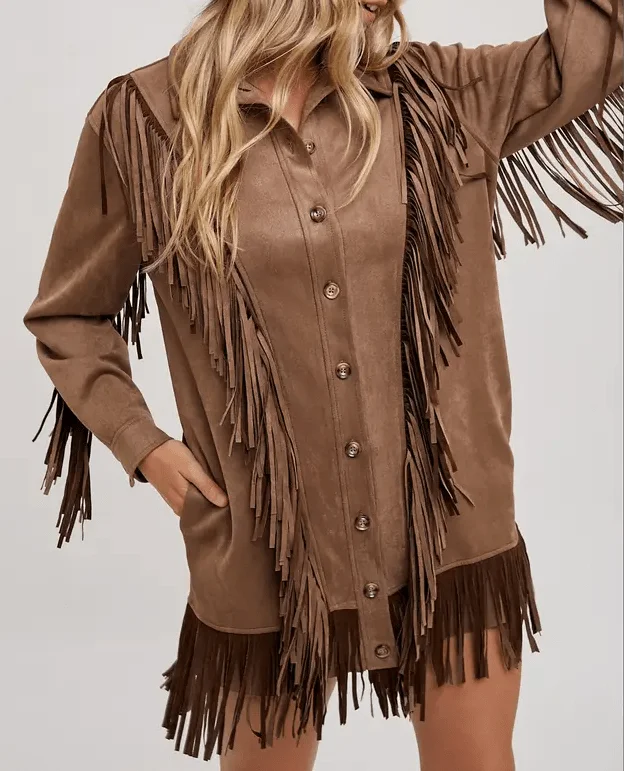 Women's Vegan Suede Fringed Jacket Chenille Jacket Brocade Jacket Lace Jacket