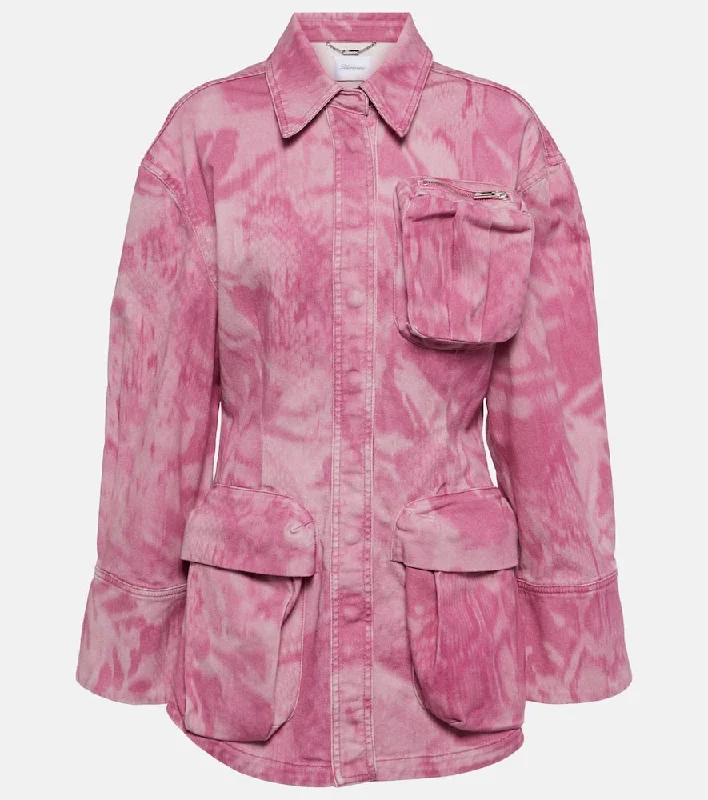 Blumarine Camouflage denim cargo jacket Zippered Front Buttoned Front Snap Front