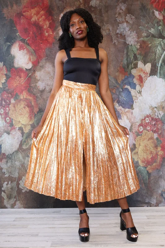 Oleg Cassini Gold Pleat Skirt M silk skirt lustrous