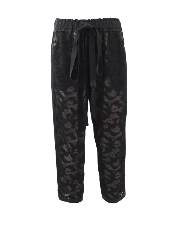 Tassel And Lace Track Pant Wide-Legged Palazzos