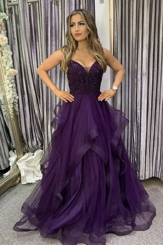 Fluffy A-line V neck Tulle Purple Formal Prom Dress with Beading,Party Dress,DS9584 Tunics Handmade artisanal Fluffy A-line V neck Tulle Purple Formal Prom Dress with Beading,Party Dress,DS9584 Tunics Handmade artisanal