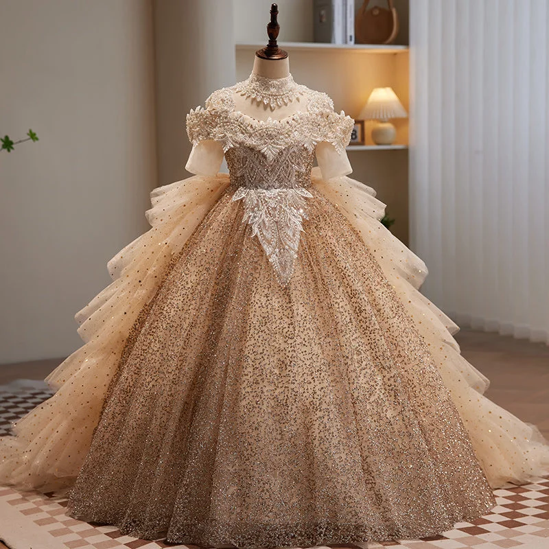 Toddler Girl Pageant Communion Birthday Party Dress Beaded Sequin Princess Dress Tunics Satin smooth Toddler Girl Pageant Communion Birthday Party Dress Beaded Sequin Princess Dress Tunics Satin smooth