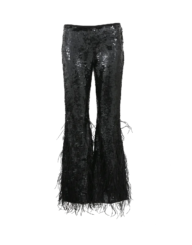 Sequined Ostrich Feather Pant Classic Pleated Pants