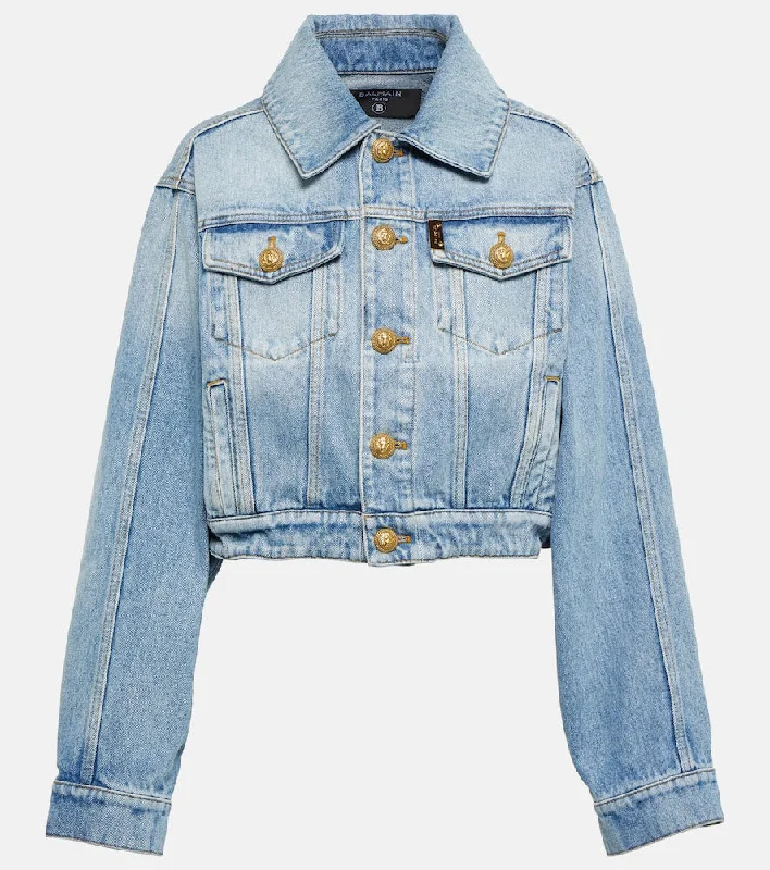 Balmain Cropped denim jacket Mesh Jacket Canvas Jacket Denim Jacket