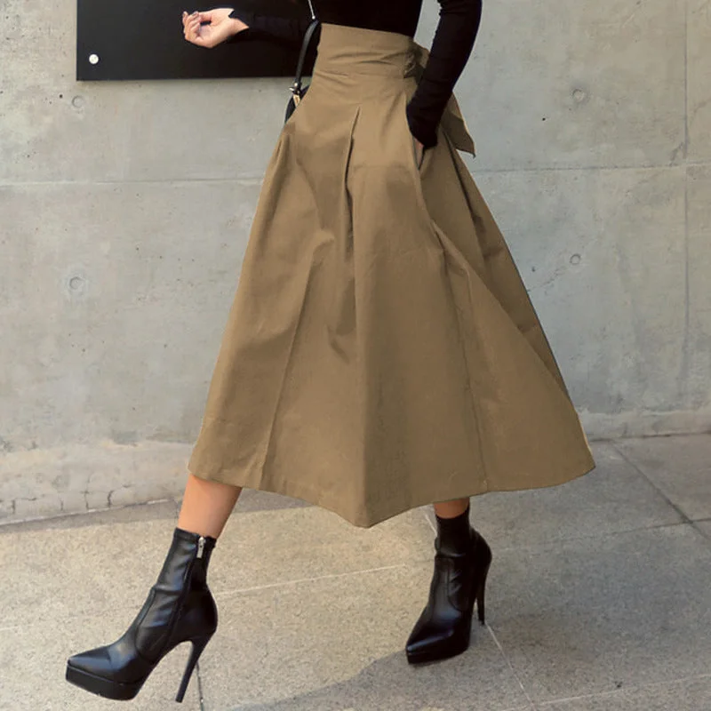Wholesale 2022 Summer Army Green Skirt Fashion Bow Knot Big Swing Skirt Slim Fit Tunic Skirt wrap skirt elegant Wholesale 2022 Summer Army Green Skirt Fashion Bow Knot Big Swing Skirt Slim Fit Tunic Skirt wrap skirt elegant