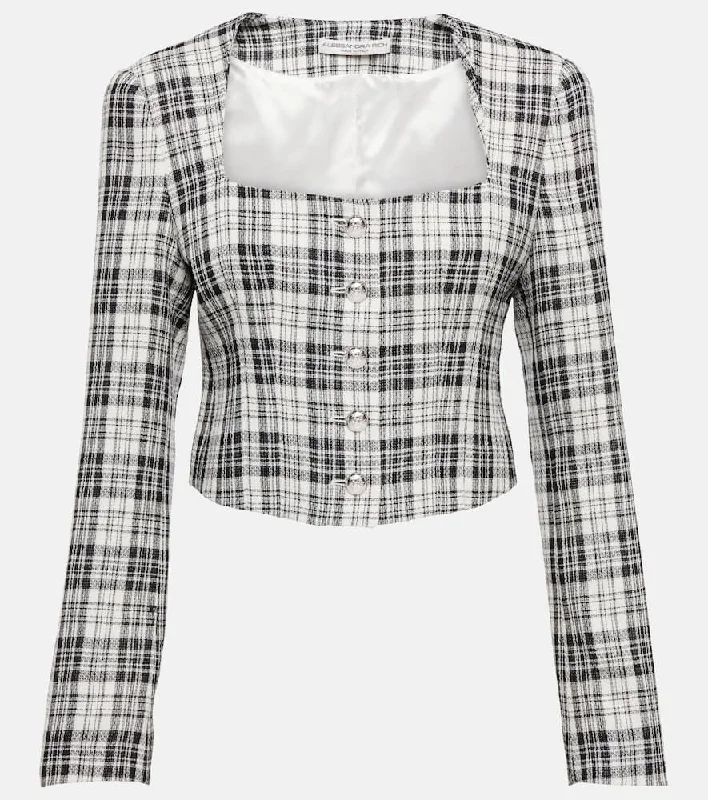 Alessandra Rich Plaid cropped wool jacket Zip Front Button Front Snap Front