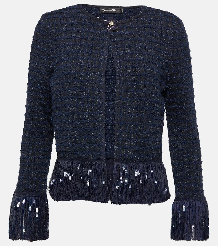 Oscar de la Renta Fringed tweed jacket Hooded Jacket Caped Jacket Shawl Collar Jacket Oscar de la Renta Fringed tweed jacket Hooded Jacket Caped Jacket Shawl Collar Jacket