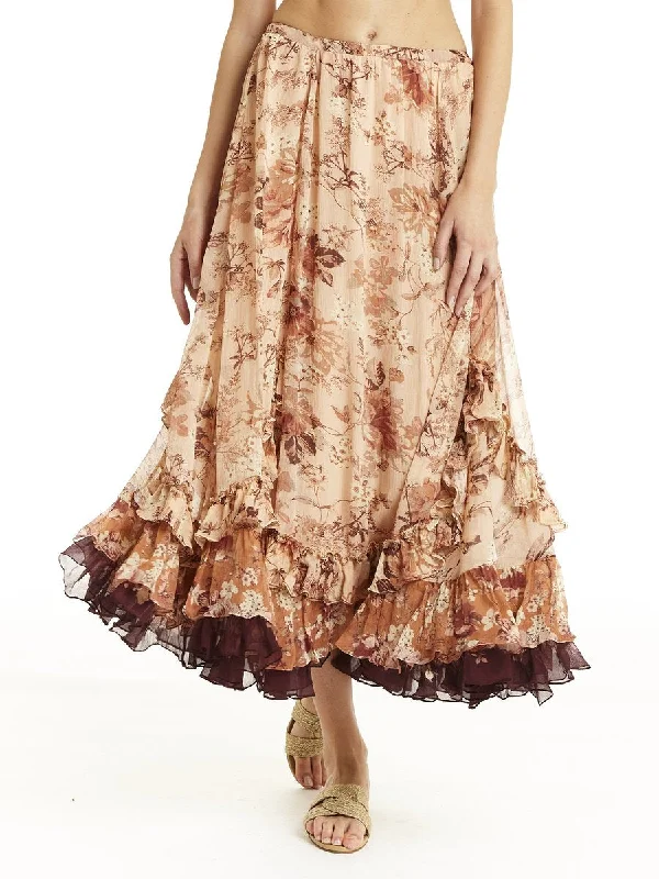 Secret Mission Peach Floral With Border Zuma Beach Janet Maxi Skirt leather skirt bold