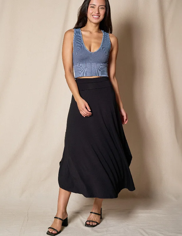 Bamboo Flat Waist Skirt - Black low waist skirt