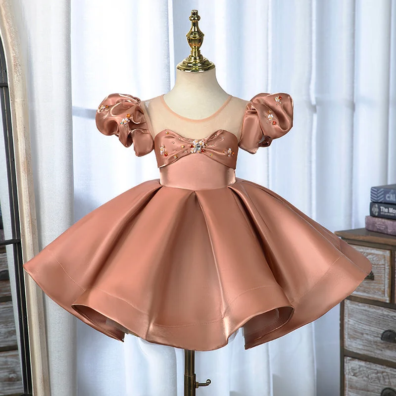 Baby Girl Prom Dress Toddler Cute Puffy Rose Formal Cake Princess Party Dress Boat Neckline Classic Baby Girl Prom Dress Toddler Cute Puffy Rose Formal Cake Princess Party Dress Boat Neckline Classic