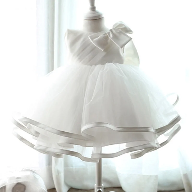 Cute White Baby Flower Girl Dress Toddler Birthday Party Dress Tunics Yoga stretchy