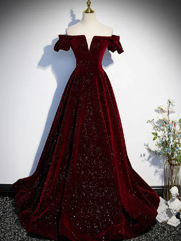 Burgundy Shiny Velvet A-Line Off Shoulder Long Prom Dress Formal Party Dress,DP502 Tunics Stylish elegant Burgundy Shiny Velvet A-Line Off Shoulder Long Prom Dress Formal Party Dress,DP502 Tunics Stylish elegant