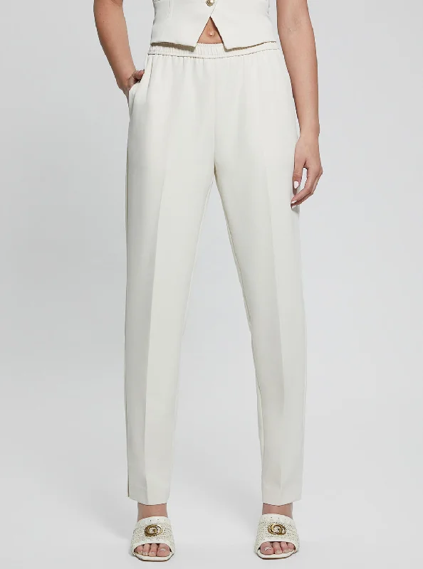 Eco White Roberta Structured Jogger Pant Soft Stretch Leggings