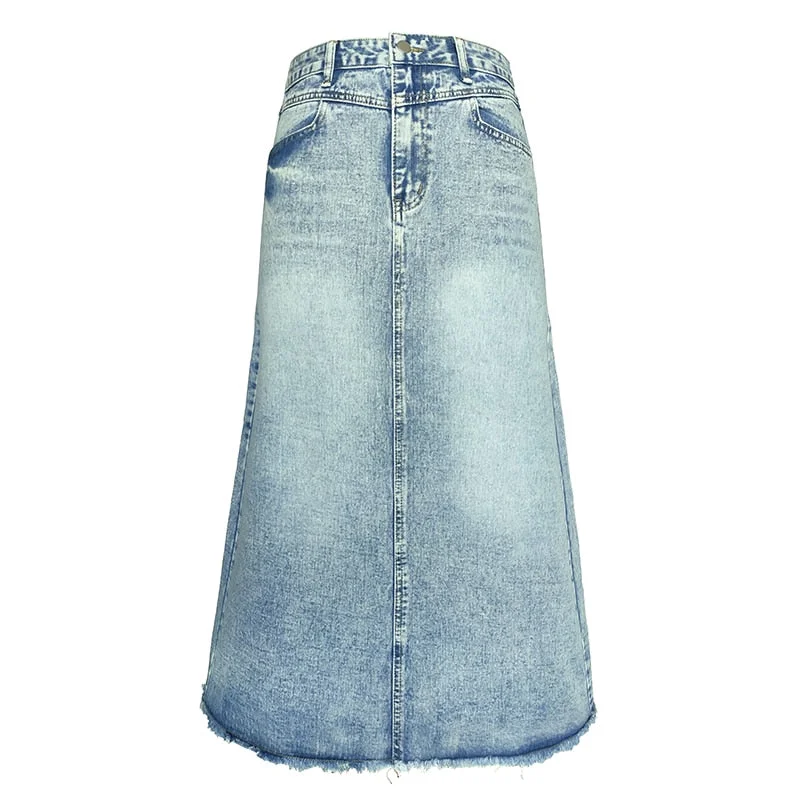 Denim A-line High Waist Slim LongLength Skirt chiffon skirt lightweight