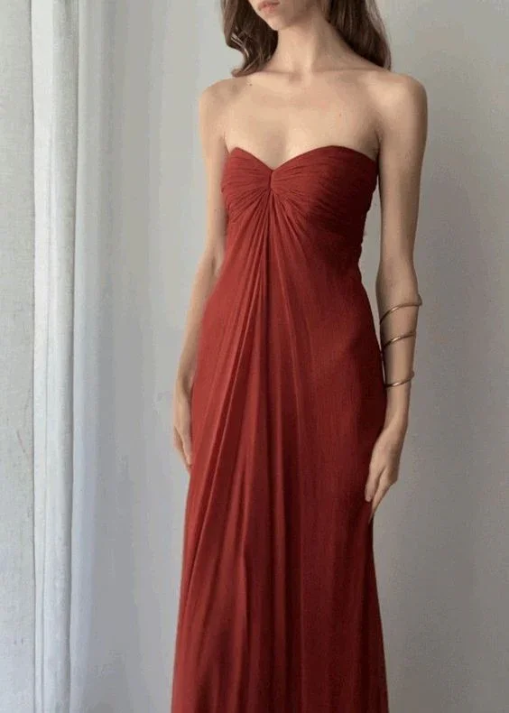 Rust Red Strapless A-Line Simple Long Party Dress Fashion Summer Dress, DP2867 Tunics Trendy modern Rust Red Strapless A-Line Simple Long Party Dress Fashion Summer Dress, DP2867 Tunics Trendy modern