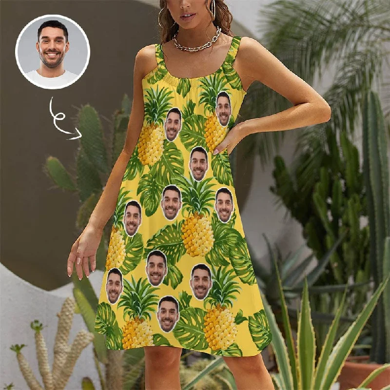 Custom Face Yellow Pineapple Beach Sling Skirt Personalized Sundress Women's Dress velvet skirt glossy Custom Face Yellow Pineapple Beach Sling Skirt Personalized Sundress Women's Dress velvet skirt glossy