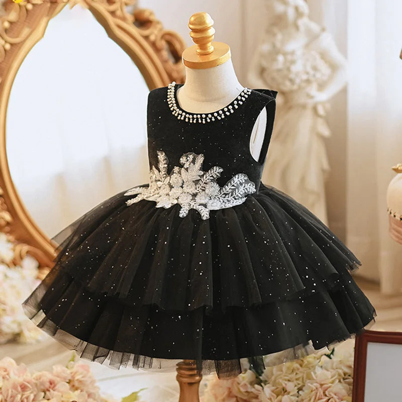 Baby Girl Dress Toddler Communion Party Dress Embroidery Birthday Black Princess Dress Tunics Ceremony elegant Baby Girl Dress Toddler Communion Party Dress Embroidery Birthday Black Princess Dress Tunics Ceremony elegant