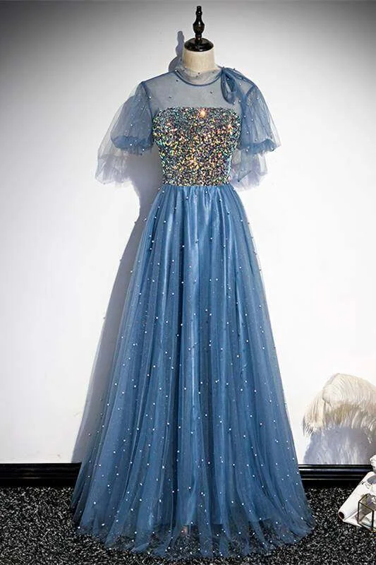 Princess Short Sleeves Blue A-line Party Dress,DS3490 Bodycon Fitted Nightout