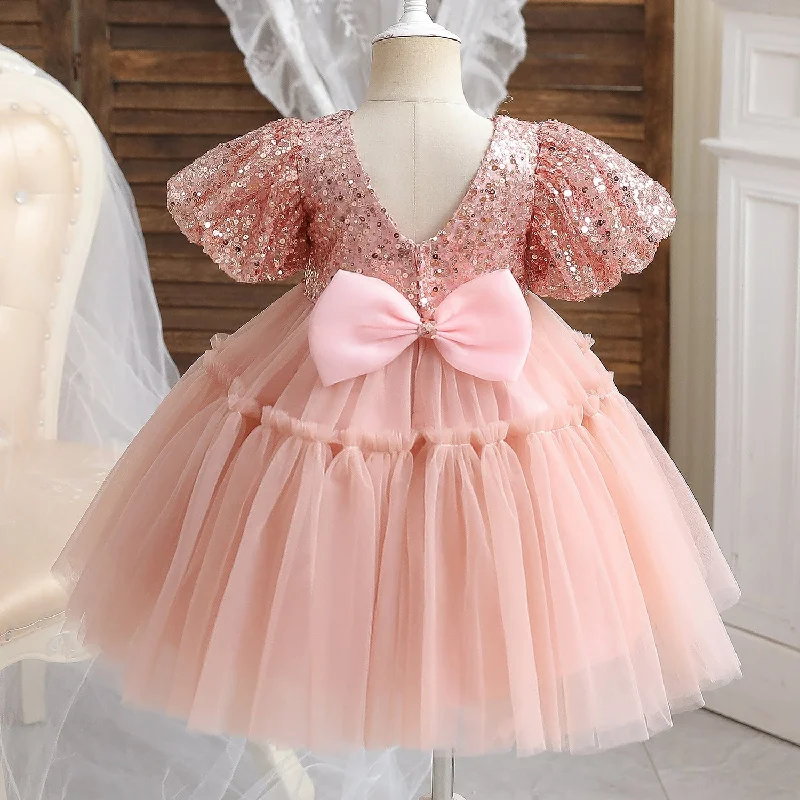 Baby Girl First Communion Dress Girl Pink Sequin Bow Fluffy Birthday Party Dress Tunics Short Trendy Baby Girl First Communion Dress Girl Pink Sequin Bow Fluffy Birthday Party Dress Tunics Short Trendy