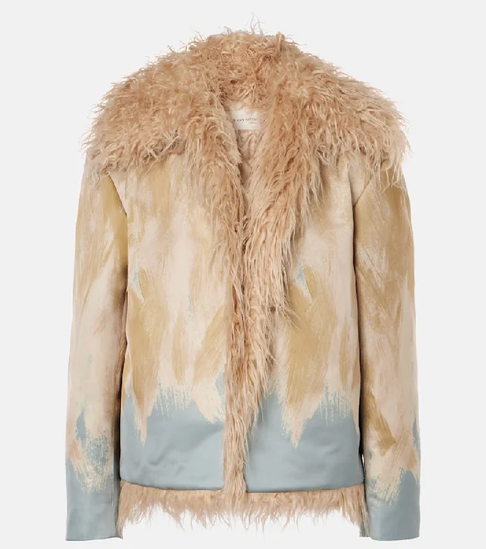Dries Van Noten Printed faux fur-trimmed jacket Stand-Up Collar Roll-Neck Collar Turtle Neck Dries Van Noten Printed faux fur-trimmed jacket Stand-Up Collar Roll-Neck Collar Turtle Neck