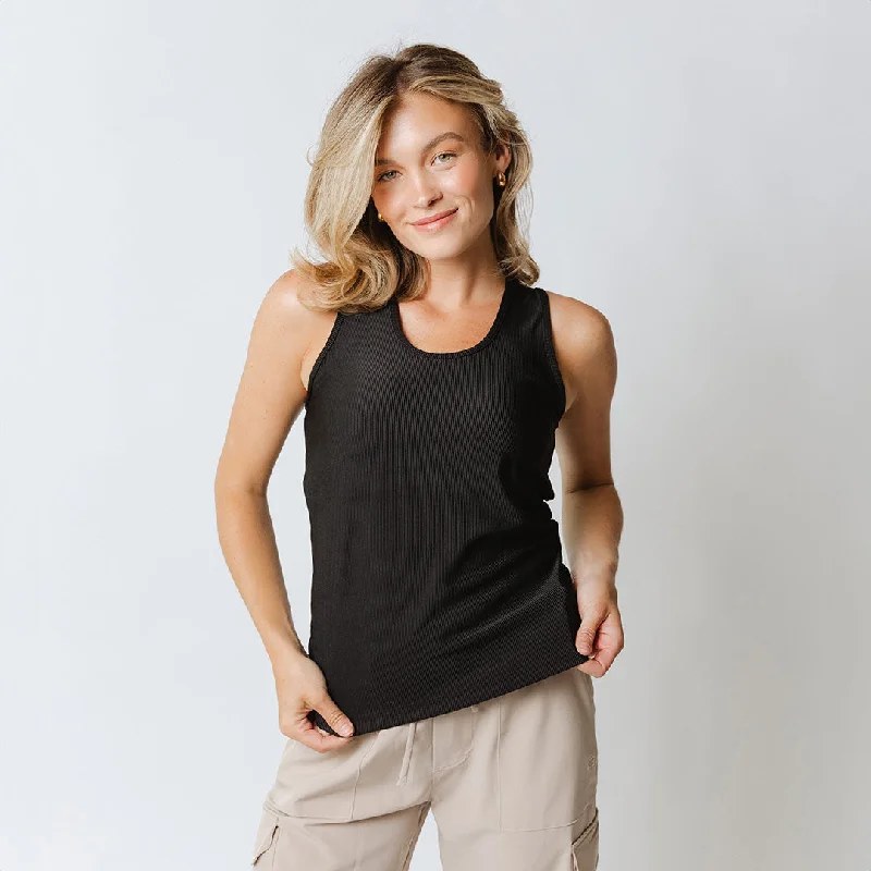 Ribbed Scoop Tank, Black low neck tank