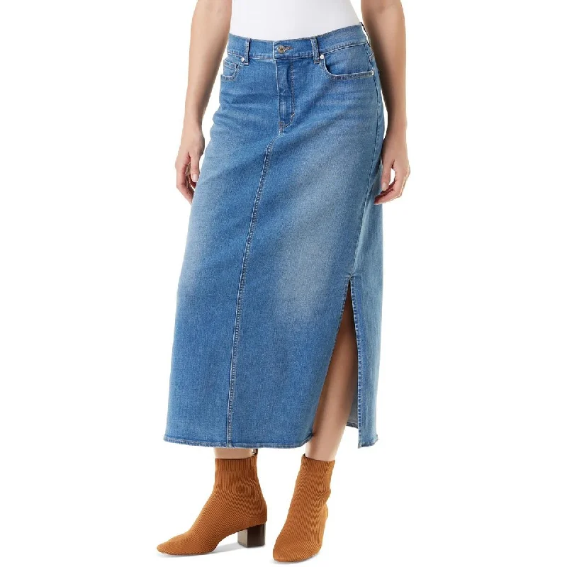 Gloria Vanderbilt Womens Petites Pocket Denim Maxi Skirt chiffon skirt delicate