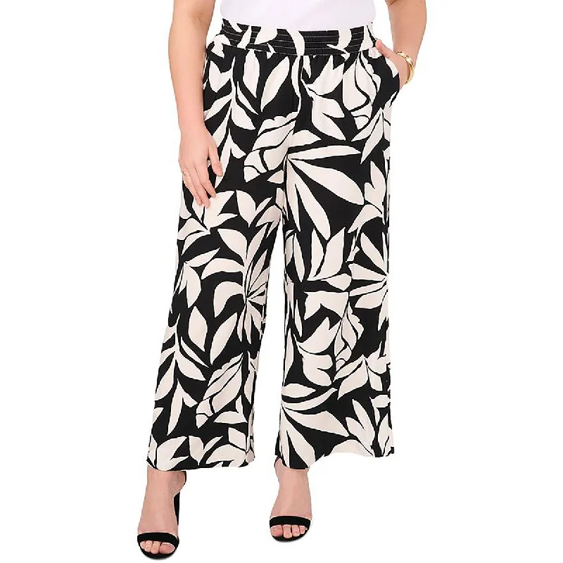 Vince Camuto Womens Printed Smocked Wide Leg Pants Slim Fit Casual Pants