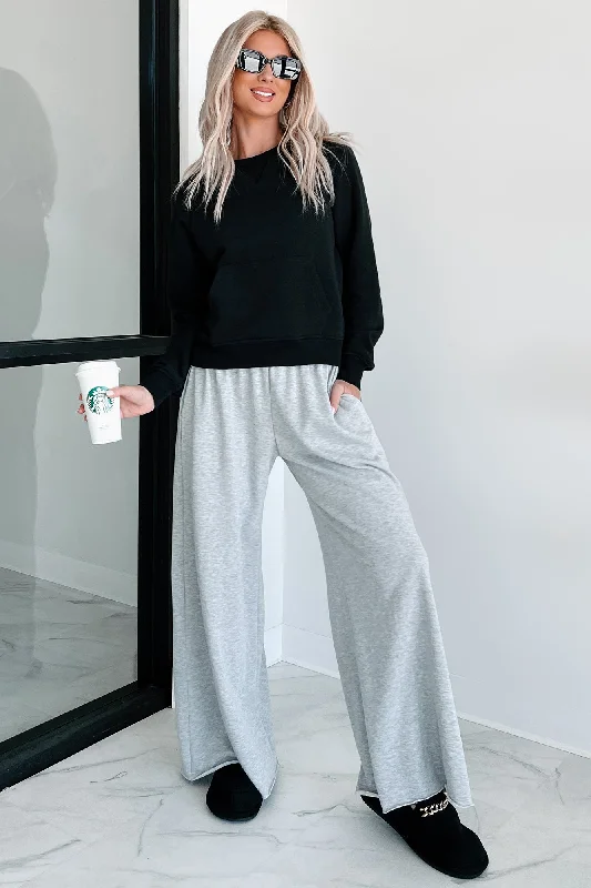 Chasing Relaxation Wide Leg Lounge Pants (Heather Grey) Trendy Palazzo Pants