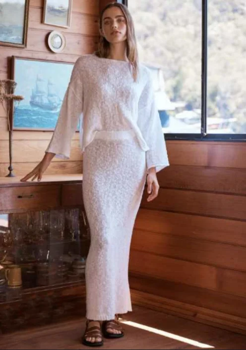 LAST CHANCE! Inez Knit Skirt- White slim fit skirt