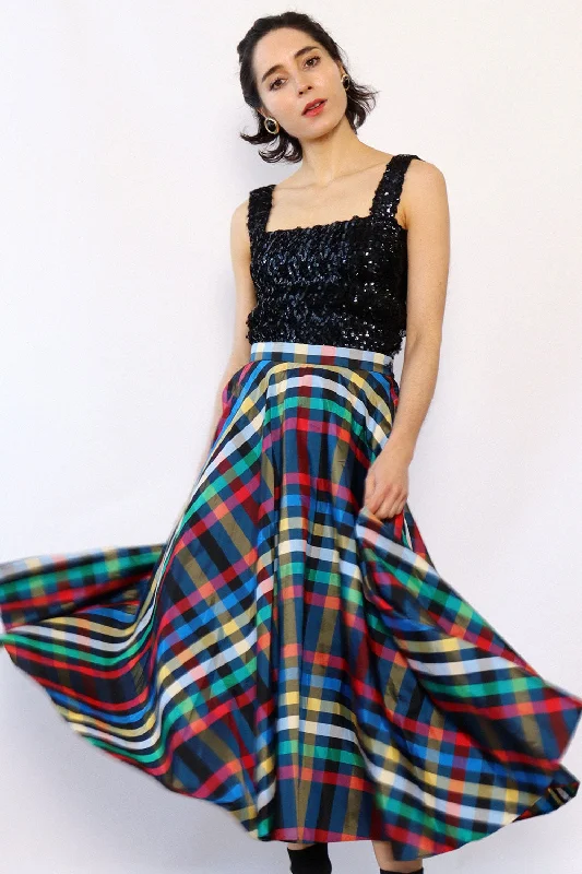 Rainbow Taffeta Circle Skirt S denim skirt stylish
