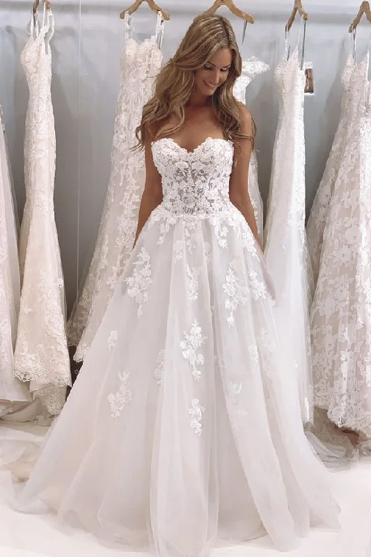 Classic Strapless Appliques Wedding Gowns Tulle Skirt low waist skirt