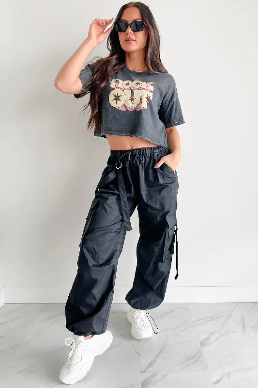 DOORBUSTER Mansel Wide Leg Cargo Pants (Black) Comfortable Jogger Trousers