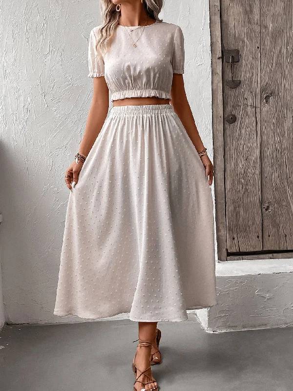 Swiss Dot Cropped Top and Skirt Set relaxed fit skirt