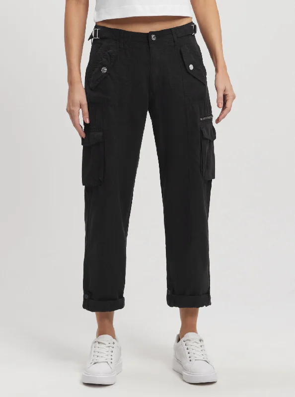 Eco Black Nessi Cargo Pants Comfortable Denim Leggings