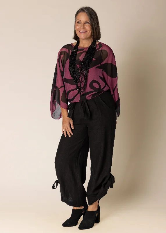 Gabriella Linen Pants in Onyx Fashionable Button-Up Pants