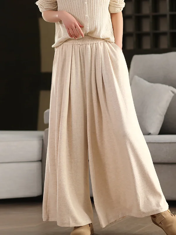 Women Spring Casual Pure Color Cotton Wide-leg Pants Slim-Fit Leggings
