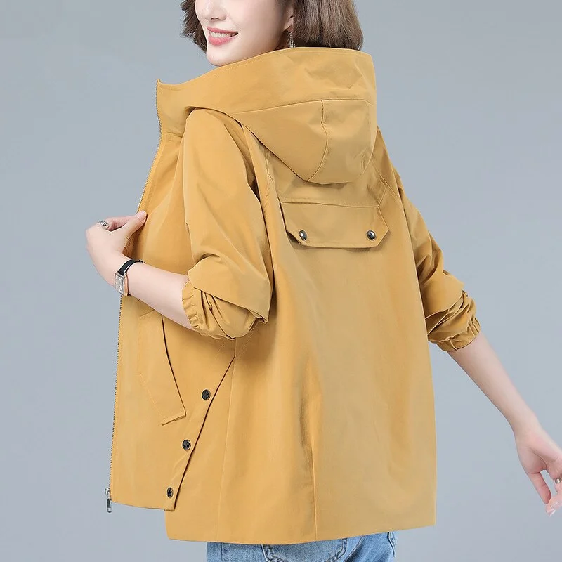 Spring Middle-Aged Plus Size Loose Short Jacket Women Hooded Casual Long Sleeve Windbreaker Female Tops 4XL H1210 Anorak Shell Jacket Lightweight Jacket Spring Middle-Aged Plus Size Loose Short Jacket Women Hooded Casual Long Sleeve Windbreaker Female Tops 4XL H1210 Anorak Shell Jacket Lightweight Jacket