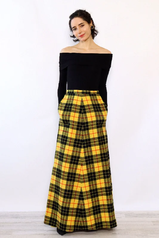 Yellow Plaid Maxi Skirt S chiffon skirt delicate