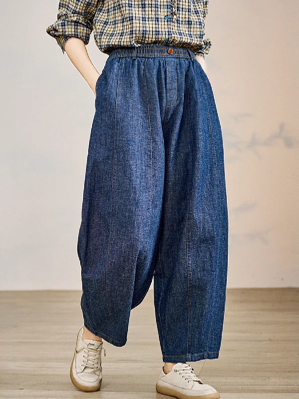 Women Spring Retro Denim Loose Harem Pants Comfortable Maternity Pants